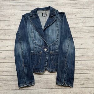 Yes Or No Denim Jacket Women's Medium Blue Faded Single Button Lapel Western Y2K